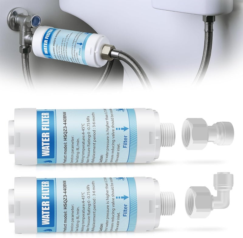 Anglechic 2 Pack Bidet Water Filter and Adapter for Electric Bidet Toilet Seats, Reduce Mineral Deposits & Soften Hard Water, Essential Protection for Smart Toilet, Compatible with 1/2", 3/8", 1/4" Hoses - Image 1